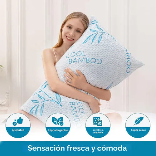 Vista 3 de Paquete de 2 almohadas de rayón de tamaño estándar derivadas de bambú para dormir, almohada de cama ajustable de espuma viscoelástica triturada