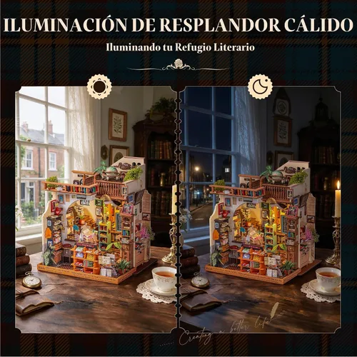 Vista 3 de Rolife Librería DIY Kit de casa de muñecas en miniatura, regalo creativo