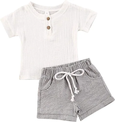 Vista 35 de fhutpw Conjunto de 2 piezas de ropa de verano para bebés, camiseta de manga corta, cintura elástica, pantalones cortos para niños pequeños