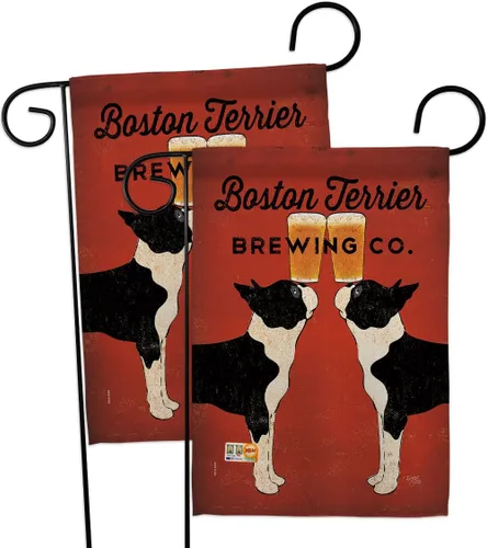 Vista 10 de Boston Terrier Brewing Garden Banderas de 2 piezas de animales, perros, cachorros, patas arruinadas, piel canina, mascota, naturaleza, granja