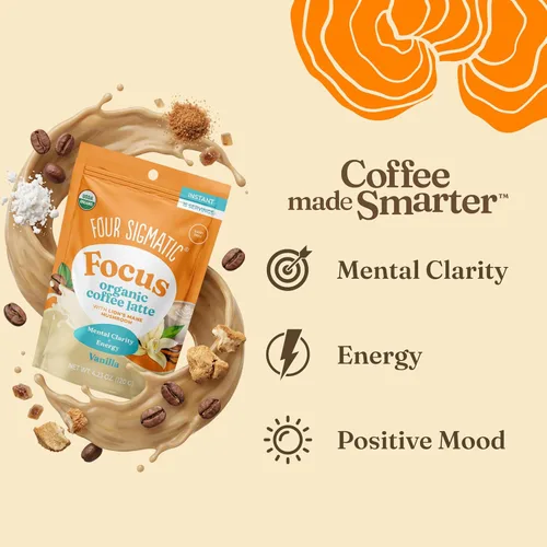 Vista 5 de Four Sigmatic Vanilla Focus - Café con leche de hongos a base de plantas con leche instantáneo orgánico con hongo de melena de león