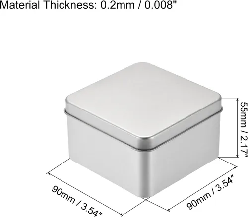 Vista 2 de uxcell Caja de Lata de Metal, 3.54" x 3.54" x 2.17" Recipientes Rectangulares Vacíos de Hojalata con Tapas, Tono Plateado, para Organizador