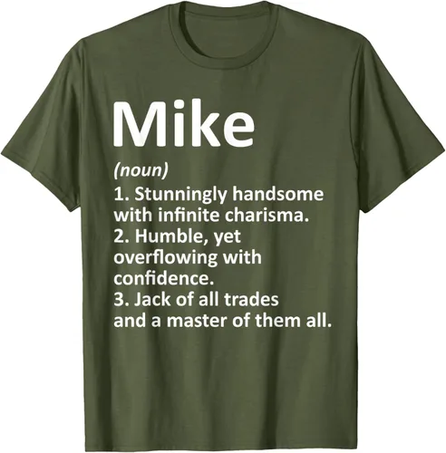 Vista 45 de MIKE Definition - Camiseta divertida para regalo de cumpleaños con nombre personalizado, Negro, S