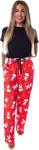 Vista 4 de Peanuts Snoopy And Woodstock - Pantalones de pijama de forro polar suave al tacto para mujer