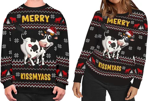 Vista 30 de Sudaderas de Navidad unisex con estampado 3D y cuello redondo, manga larga, suelta, suéter de Navidad
