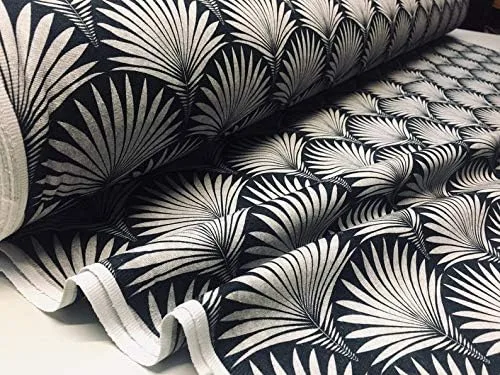 Vista 4 de LushFabric Tela de abanico floral de damasco geométrico Art Deco – Tapicería de cortina para decoración del hogar – 55 pulgadas de ancho – Negro