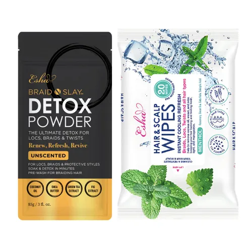 Vista 11 de Esha Kit de desintoxicación – Toallitas para cabello y cuero cabelludo + polvo de desintoxicación de pomelo – Limpieza del cuero cabelludo y cuidado