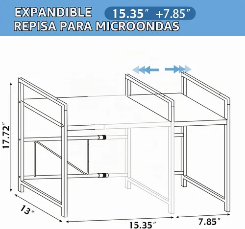 Vista 4 de Estante de horno microondas expandible de 2 niveles para encimera