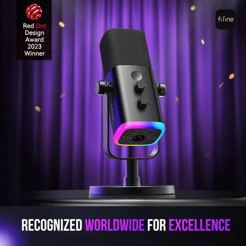Vista 2 de FIFINE - Micrófono dinámico XLR/USB para podcasts, de transmisión de juegos con luz RGB, botón de silencio, conector para auriculares, soporte