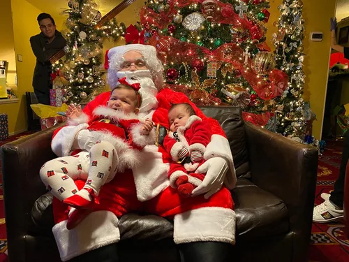 Vista 6 de Juegos de 4 piezas para bebés de Papá Noel, Navidad, Tops+pantalones+sombrero+calcetines