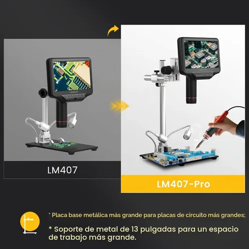 Vista 4 de Microscopio digital LM407 Pro HDMI para soldadura con soporte de brazo de pluma de 13 pulgadas, video UHD 2160P, cámara de microscopio electrónico