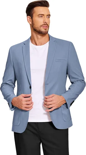 Vista 2 de COOFANDY Blazer casual de lino para hombre, ligero, ajuste regular, chaqueta deportiva con un botón