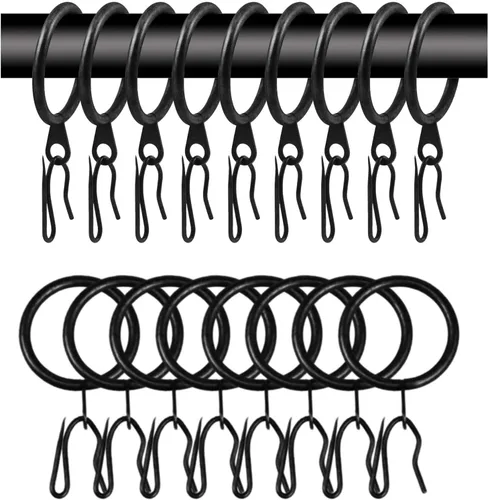 Vista 18 de 40 piezas de anillos y ganchos de cortina de metal, 30 mm de diámetro interno, negro