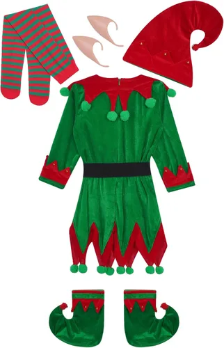 Vista 4 de Jugaoge Disfraz de elfo navideño para niños, disfraz de Santa Claus para niños y niñas, traje festivo