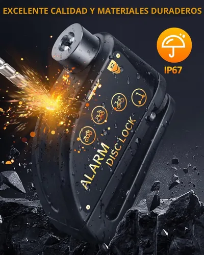 Vista 2 de Candado recargable Onvian para motocicleta con alarma de 120 dB y cable de recordatorio de acero de 1.8 m, para motocicletas, bicicletas, ebikes