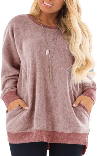 Vista 16 de DOLNINE Sudaderas de talla grande para mujer, con bloques de color, manga larga, con bolsillo 01_ negro