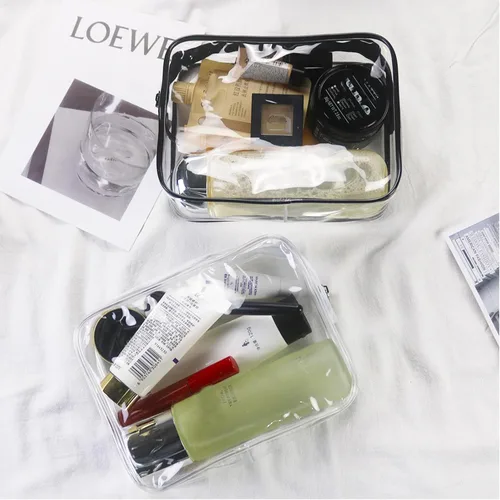 Vista 3 de Bolsas de cosméticos transparentes para mujeres y hombres, bolsas de aseo impermeables, bolsas de maquillaje de PVC, estuche organizador