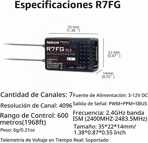 Vista 7 de Radiolink R7FG - Receptor RC Gyro de 7 canales, telemetría de voltaje de largo alcance, a prueba de salpicaduras de agua para RC Crawler, carro