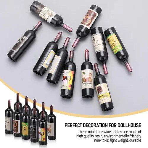 Vista 7 de simarro 10 botellas de vino para casa de muñecas, botella de champán, mini botellas de vino tinto Exhibición de ventana modelo de botellas