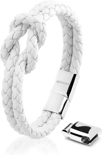 Vista 11 de SERASAR Pulsera de cuero [nudo] para mujer 4 colores y 3 longitudes Cierre magnético de acero inoxidable Caja de joyería exclusiva Gran