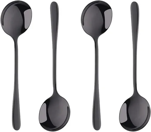 Vista 11 de Cucharas redondas de acero inoxidable para caldo, cuchara de sopa de acero inoxidable dorado, grande, juego de cucharas de cuenco profundo pesadas