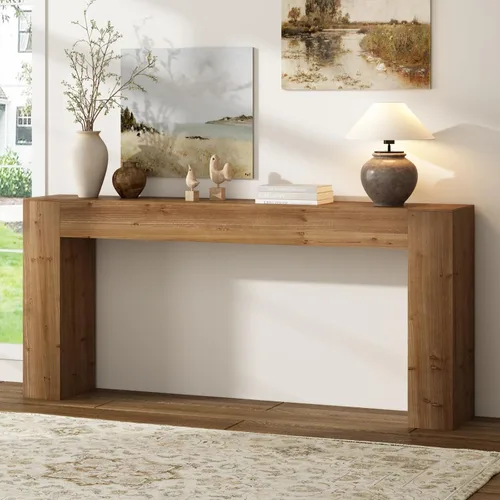 Vista 11 de Mesa consola de madera maciza para entrada, mesa de sofá de granja de 63 pulgadas de largo detrás del sofá, mesas de entrada rectangulares rústicas