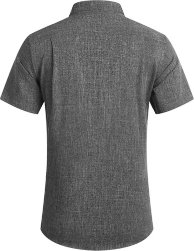 Vista 4 de COOFANDY - Camisa de lino de manga corta con botones estilo informal para hombre, ideal para la playa