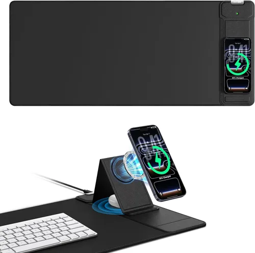 Vista 21 de Wireless Charging Mouse Pad with Foldable Phone Holder, 31.5"x15.8" XXL Excel Cheat Sheet Desk Mat for Laptop/Keyboard, Waterproof Ultra-Smooth