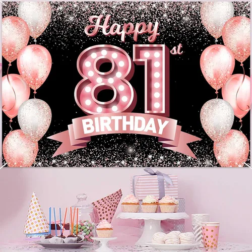Vista 344 de Cartel de feliz cumpleaños décimo oro rosa, telón de fondo, saludos a 10 años, globos de confeti, decoración temática para niñas de 10 años
