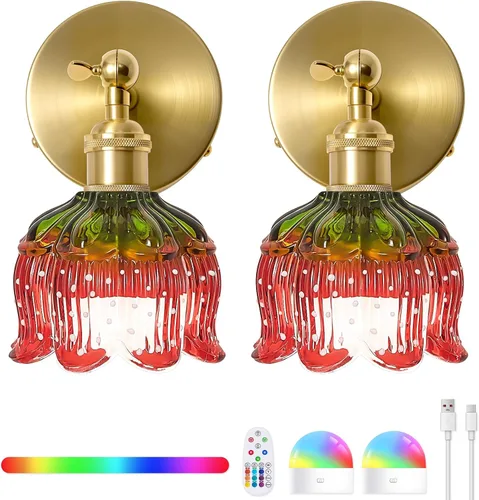 Vista 12 de Vintage Battery Operated Wall Sconces: Gothic Wireless Rechargeable Light 5000mAh Dimmable Powered Sconce Remote Control, Set of 2 Cute Purple