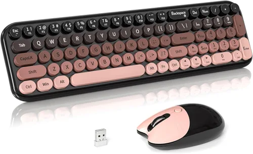 Vista 19 de Combo de teclado y mouse inalámbricos, 2.4 GHz degradado colorido de tamaño completo retro con mouse inalámbrico para PC/computadora