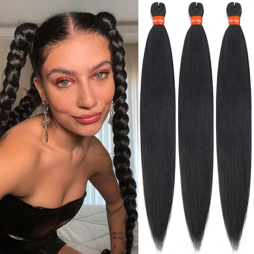 Vista 72 de Cabello trenzado preestirado ombré, extensiones de cabello trenzado sedoso, sin picazón, trenzas de cabello trenzado de ganchillo con textura Yaki