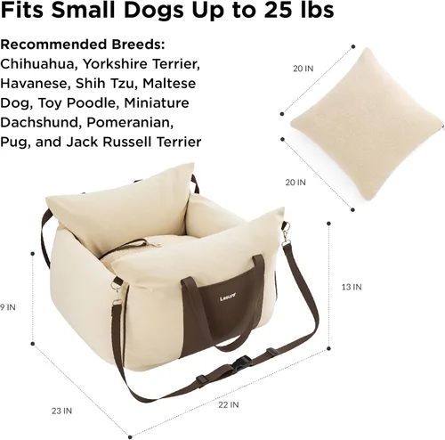 Vista 6 de Lesure Asiento de automóvil para perros pequeños - Asiento elevador para perro con parte inferior impermeable, correa de seguridad con clip
