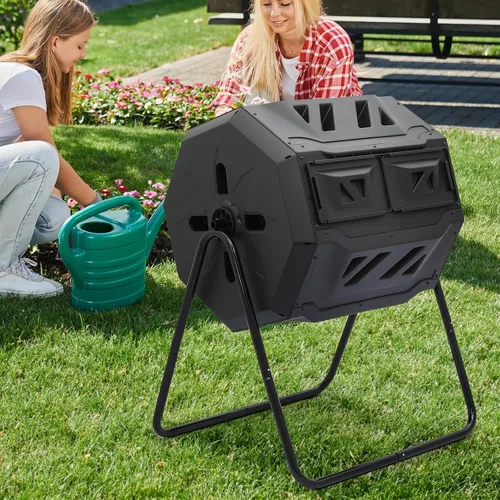 Vista 3 de MoNiBloom Compostador Giratorio de 43 Galones, Exterior Sin BPA Gran Cámara Doble Contenedor de Compost Giratorio Todas las Estaciones Trabajo