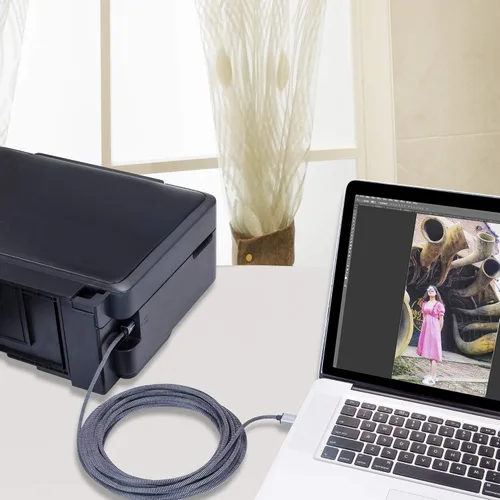 Vista 2 de Cable de impresora de 30 cm, USB 2.0 tipo A macho a B macho, cables trenzados, cable de escáner de alta velocidad, cable de impresora USB compatible