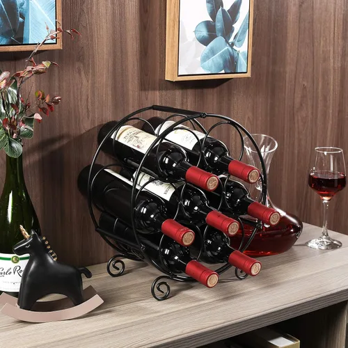 Vista 6 de PAG Soporte para botellas de vino de metal para encimera, 7 botellas, color marrón