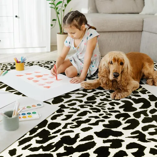 Vista 3 de YIHOUSE Alfombra de leopardo para sala de estar, bonita alfombra con estampado de guepardo blanco y negro, moderna, lavable, alfombras con estampado