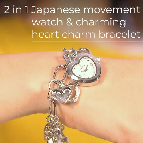 Vista 2 de Shop LC STRADA - Reloj con dije de corazón múltiple para mujer, cristal blanco esmaltado, movimiento japonés (Rosetonetono doradoplata)