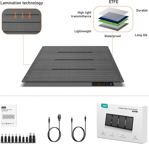 Vista 9 de Cargador de panel solar plegable portátil de 60 W para acampar al aire libre 12 voltios impermeable de alta eficiencia Kit de panel solar y estación
