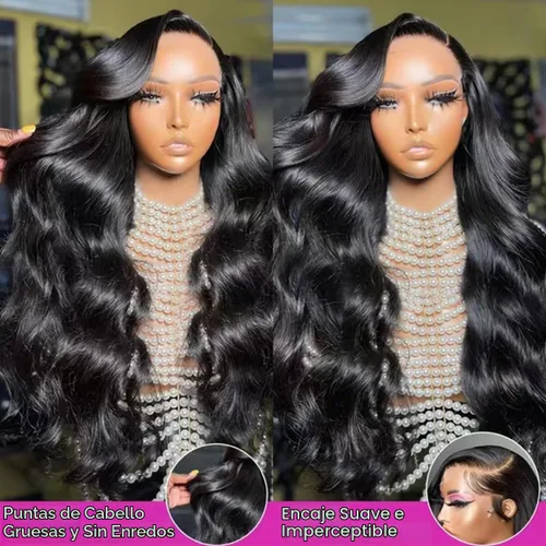 Vista 6 de Pelucas de encaje frontal de onda suelta 13x4, 200 densidad, prearrancadas, peluca de encaje frontal de onda corporal HD para mujeres, sin pegamento
