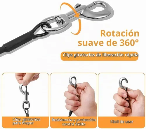 Vista 3 de Cable de amarre para perros, cable de 10 pies para perros, cable de amarre para perros pequeños de hasta 60 libras, correa para perros para patio