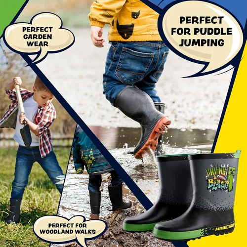 Vista 4 de Minecraft Botas de agua para niños, botas Wellington para niños y niñas, botas de lluvia impermeables, talla 11-3
