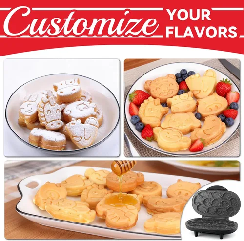 Vista 4 de SugarWhisk Animal Mini Waffle Maker for Kids, Mini Pancakes Maker Machine with 12 Different Animal Pancake Molds, Small Waffle Maker Iron, Excellent