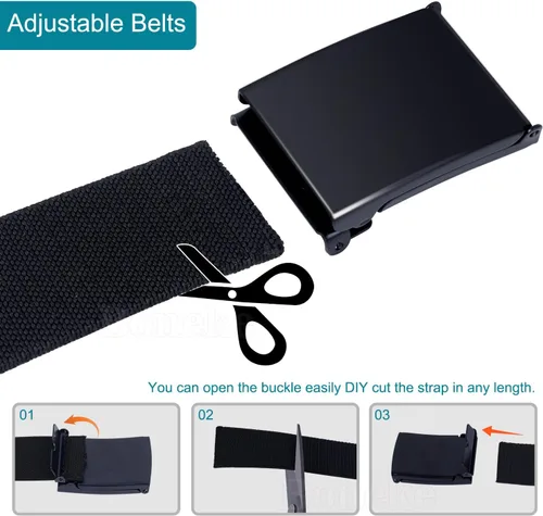 Vista 3 de Cinturón elástico para hombre, cinturón elástico automático sin agujeros, cinturones de tela de nailon ajustables con hebilla de metal negro