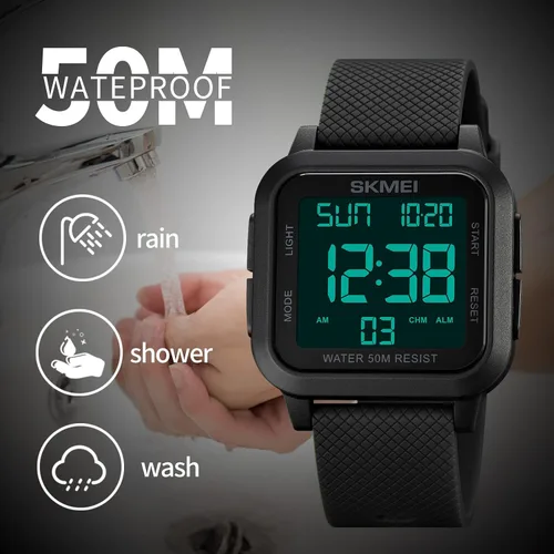 Vista 5 de SKMEI Reloj deportivo digital para hombre, ultra delgado, de cara grande, impermeable, con cronómetro, temporizador de cuenta regresiva, función