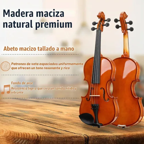 Vista 2 de Mendini by Cecilio Juego de viola de madera maciza de 12 pulgadas para principiantes, kit de viola acústica tallada a mano con estuche rígido, arco