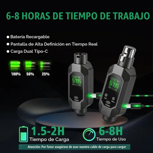 Vista 5 de Transmisor y receptor inalámbrico XLR Nexilunual para micrófono dinámico, 164 pies UHF Wireless Mic System for Mixer PA Church Stage, Mic Adapter
