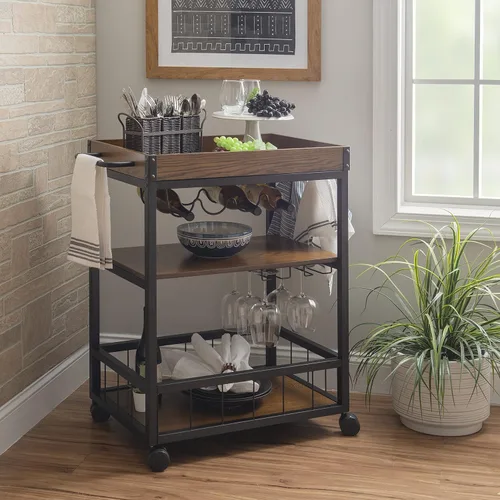 Vista 3 de Carrito de cocina portable Linon Austin., Madera, Negro
