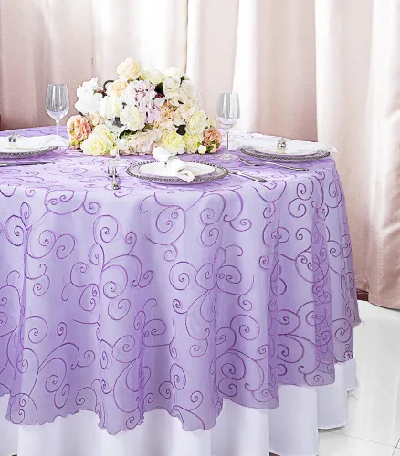Vista 23 de Manteles de organza bordados redondos de 90 pulgadas, manteles de organza para bodas, fiestas, banquetes, eventos, color verde manzana