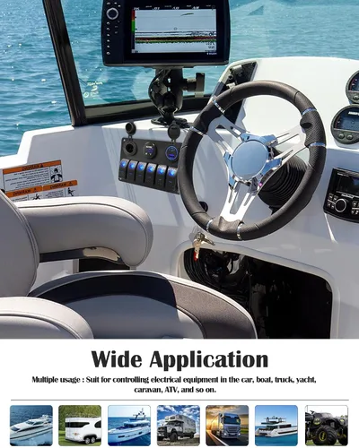 Vista 7 de THALASSA Interruptor basculante de barco marino, panel de aluminio impermeable con interruptores LED azules de 6 posiciones, salida USB dual de 3.1
